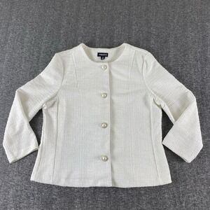 Messini Womens Ivory Textured Pearl Button Jacket Blazer Size M